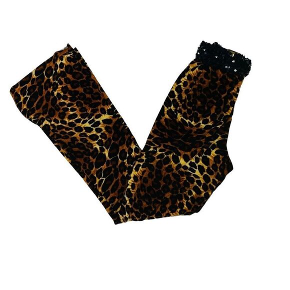 10/25🦋 Leopard Print Fuzzy Flare Costume Pants w/Black Sequin Waistband - Medium - Picture 6 of 15
